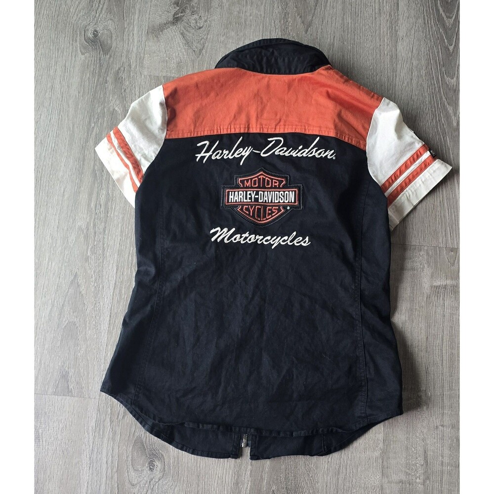 Women's Harley Davidson Motorcycles Patch Zip-Front Riding Shirt Striped Size S - Picture 8 of 10